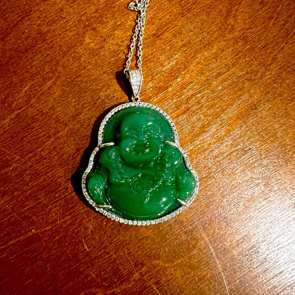 925 Sterling silver jade  3D Buddha necklace